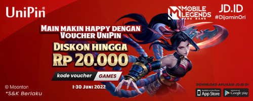 Main makin Happy dengan Voucher UniPin – Promo Diskon hingga Rp 20.000 Voucher UniPin di JDID